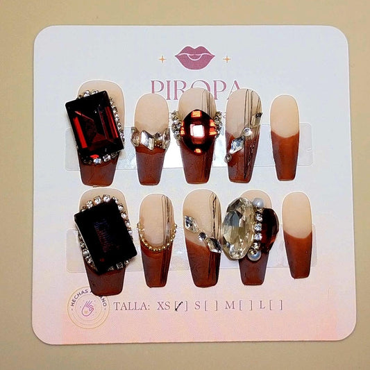 Set Realeza Chocolate — uñas press on glam hechas a mano