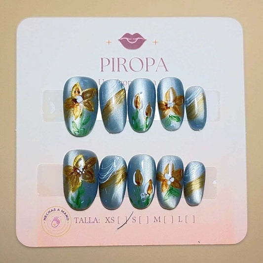Set Oliva Dorado Ojo de Gato — uñas press on glam hechas a mano